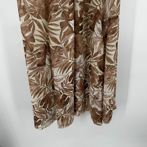 EVA TRALALA Paris Vintage Brown Cream Floral Leaf V-Neck Pleat Midi Dress Small - Picture 4 of 6